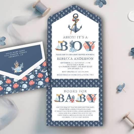 Rustic onder het Zee Anchor Nautical Baby shower All In One Uitnodiging