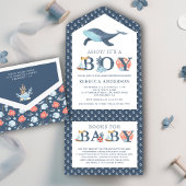 Rustic onder het Zee Nautisch Baby shower walvis All In One Uitnodiging