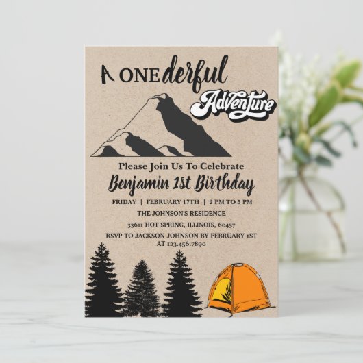 Rustic Onderful Adventure First Birthday Kaart (Staand voorkant)