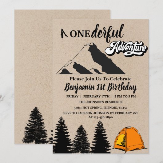 Rustic Onderful Adventure First Birthday Kaart (Voorkant / Achterkant)