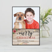 Rustic One Foto Prettig Kerstmis Calligrafie Kaart (Staand voorkant)