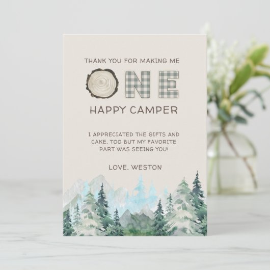 Rustic One Happy Camper bedankt kaarten (Staand voorkant)