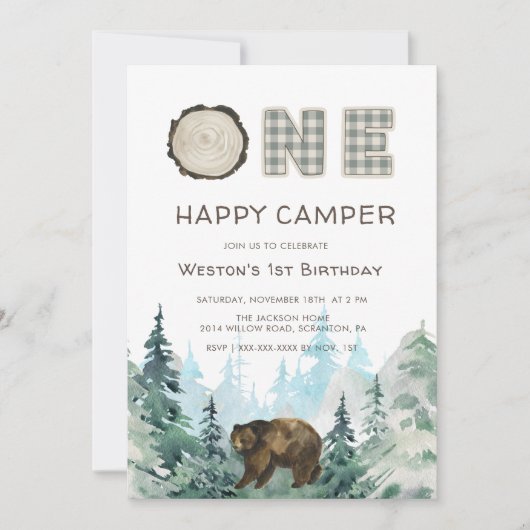 Rustic One Happy Camper Birthday Uitnodiging (Voorkant)