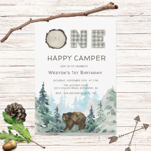 Rustic One Happy Camper Birthday Uitnodiging