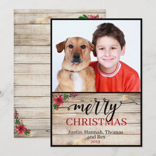 Rustic One Photo Merry Kerstkalligraphy Kaart (Voorkant / Achterkant)