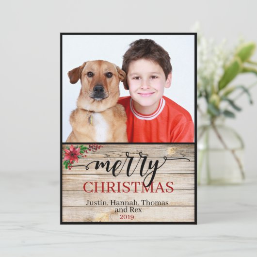 Rustic One Photo Merry Kerstkalligraphy Kaart (Staand voorkant)