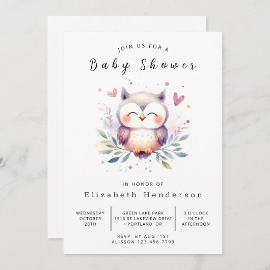 Rustic Online Owl Baby shower Kaart (Voorkant / Achterkant)