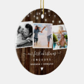 Rustic Ons eerste kerstcadeautje Foto Collage Keramisch Ornament (Rechts)