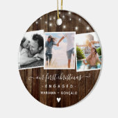 Rustic Ons eerste kerstcadeautje Foto Collage Keramisch Ornament (Links)