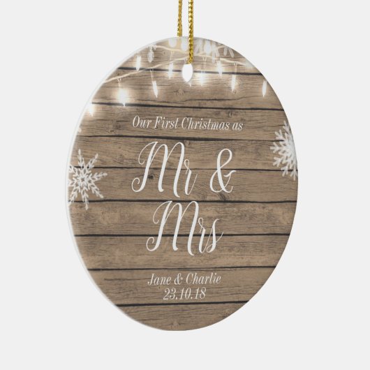 Rustic Ons eerste kerstfeest als Mr en Mrs. Keramisch Ornament (Rechts)