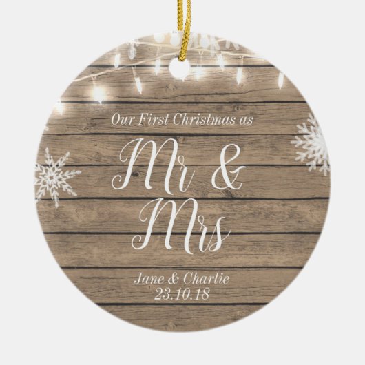 Rustic Ons eerste kerstfeest als Mr en Mrs. Keramisch Ornament (Voorkant)