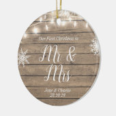 Rustic Ons eerste kerstfeest als Mr en Mrs. Keramisch Ornament (Links)