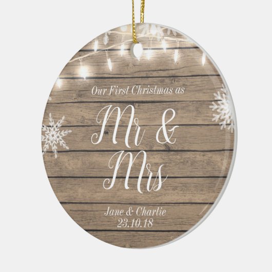 Rustic Ons eerste kerstfeest als Mr en Mrs. Keramisch Ornament (Links)