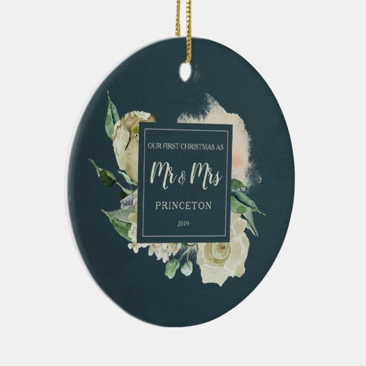 Rustic Ons eerste kerstfeest als Mr & Mrs Name Keramisch Ornament (Rechts)