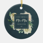 Rustic Ons eerste kerstfeest als Mr & Mrs Name Keramisch Ornament (Voorkant)