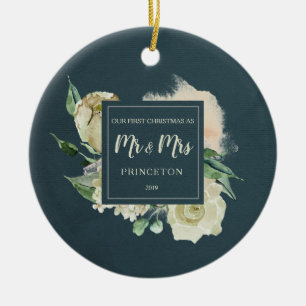 Rustic Ons eerste kerstfeest als Mr & Mrs Name Keramisch Ornament