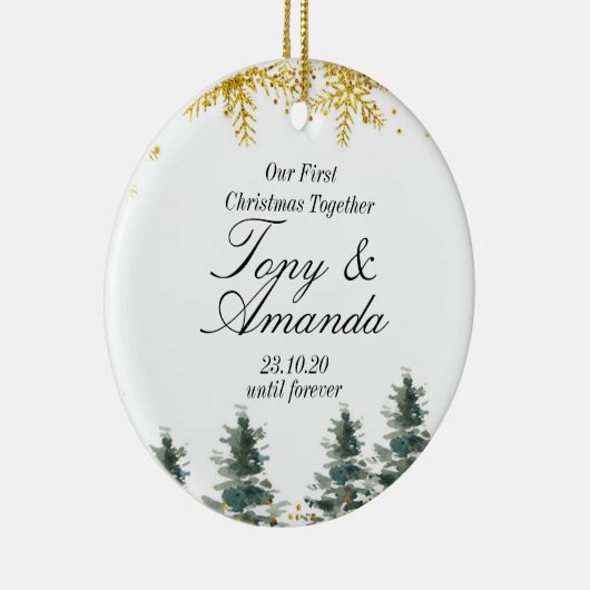 Rustic ons eerste kerstfeest samen keramisch ornament (Rechts)