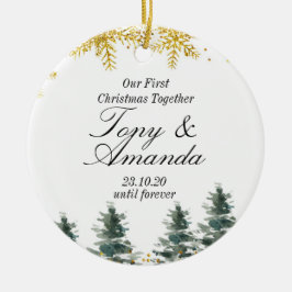 Rustic ons eerste kerstfeest samen keramisch ornament