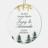 Rustic ons eerste kerstfeest samen keramisch ornament (Links)