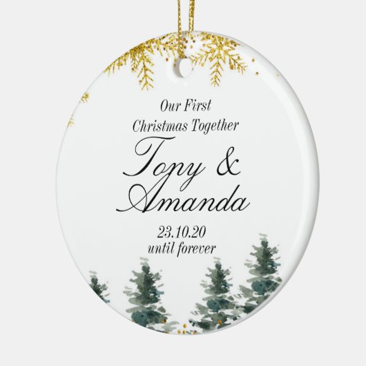 Rustic ons eerste kerstfeest samen keramisch ornament (Links)