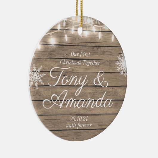 Rustic ons eerste kerstfeest samen keramisch ornament (Rechts)