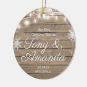 Rustic ons eerste kerstfeest samen keramisch ornament (Links)