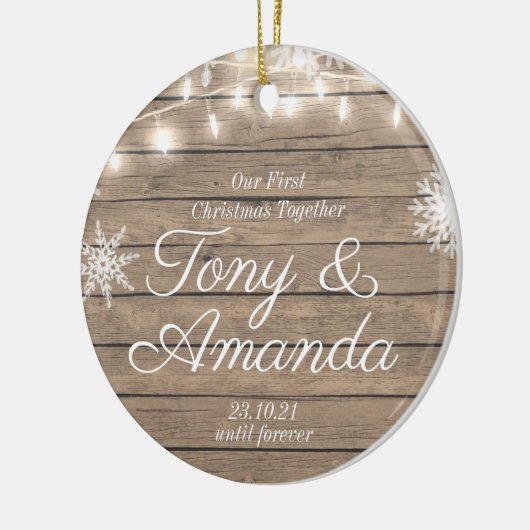 Rustic ons eerste kerstfeest samen keramisch ornament (Links)