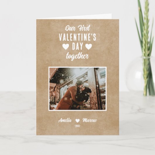 Rustic onze eerste Valentijnsdag samen Foto Feestdagen Kaart (Voorkant)