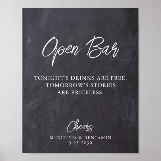 Rustic Open Bar Chalkboard Aangepast huwelijk Poster (Voorkant)