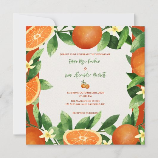 Rustic Orange Citrus Autumn Wedding Invitation (Voorkant)