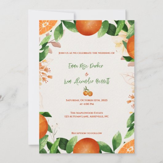 Rustic Orange Citrus Fall Wedding Invitation (Voorkant)