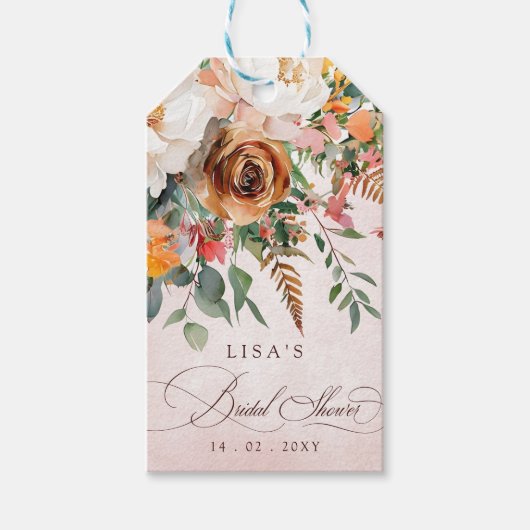 Rustic Orange Floral Fall Bridal Shower  Cadeaulabel (Voorkant)
