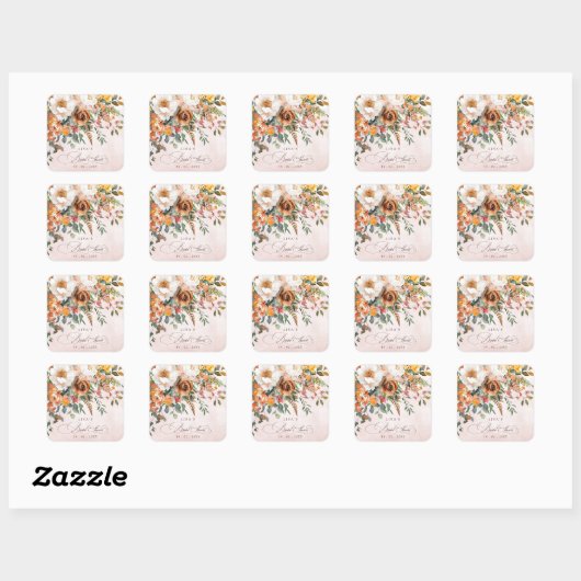 Rustic Orange Floral Fall Bridal Shower  Vierkante Sticker (Vel)