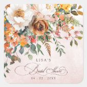 Rustic Orange Floral Fall Bridal Shower  Vierkante Sticker (Voorkant)