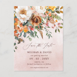 Rustic Orange Floral Fall Save the Date Aankondigingskaart