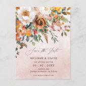 Rustic Orange Floral Fall Save the Date Aankondigingskaart (Voorkant)