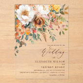 Rustic Orange Floral Fall Wedding Acryl Uitnodigingen (Voorkant)