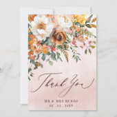 Rustic Orange Floral Fall Wedding  Bedankkaart (Voorkant)