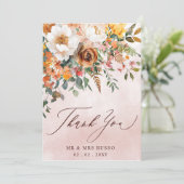 Rustic Orange Floral Fall Wedding  Bedankkaart (Staand voorkant)