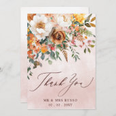 Rustic Orange Floral Fall Wedding Bedankkaart (Voorkant / Achterkant)