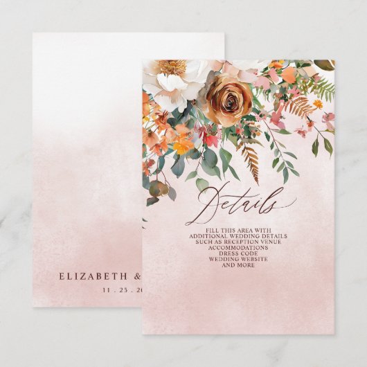 Rustic Orange Floral Fall Wedding Informatiekaartje (Voorkant / Achterkant)