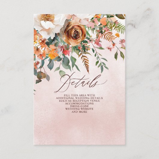 Rustic Orange Floral Fall Wedding Informatiekaartje (Voorkant)