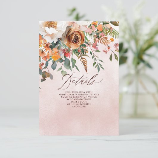 Rustic Orange Floral Fall Wedding Informatiekaartje (Staand voorkant)