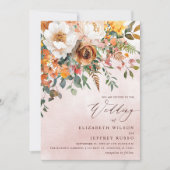 Rustic Orange Floral Fall Wedding Kaart (Voorkant)