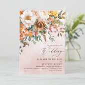 Rustic Orange Floral Fall Wedding Kaart (Staand voorkant)