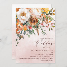 Rustic Orange Floral Fall Wedding Kaart