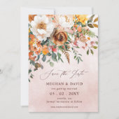 Rustic Orange Floral Fall Wedding Save The Date (Voorkant)