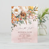 Rustic Orange Floral Fall Wedding Save The Date (Staand voorkant)