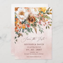 Rustic Orange Floral Fall Wedding Save The Date