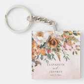 Rustic Orange Floral Fall Wedding Sleutelhanger (voorkant)